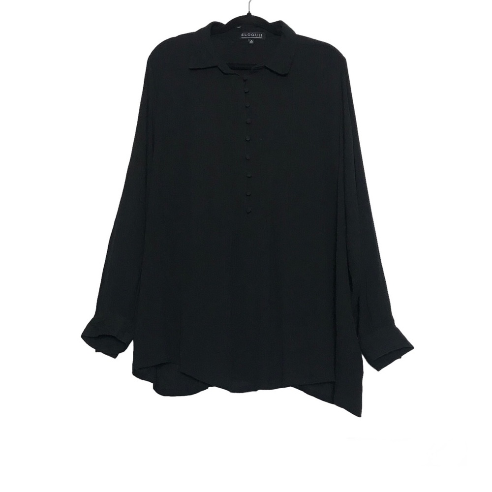 Eloquii Black Gauze Long Sleeve Pullover Belted Tunic Top Womens Sz 18 Boho NWT
